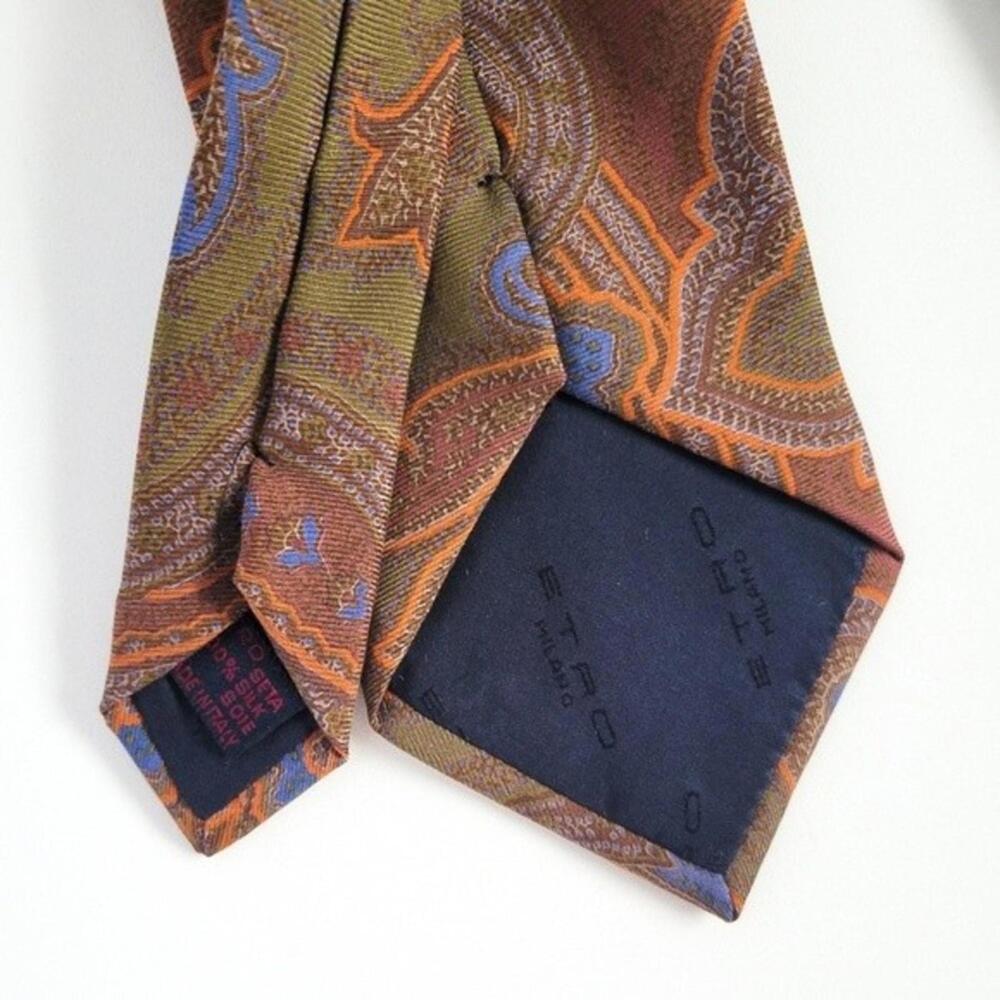 NEW Etro Tie Italian Silk Paisley Necktie NWOT Brown Green Orange Mens - Picture 8 of 9